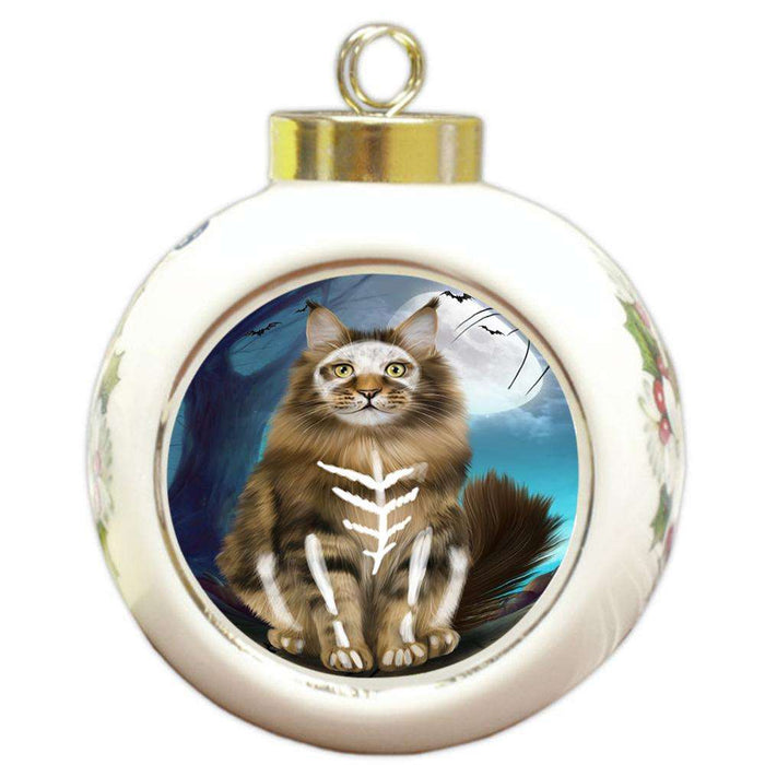 Happy Halloween Trick or Treat Maine Coon Cat Round Ball Christmas Ornament RBPOR54634