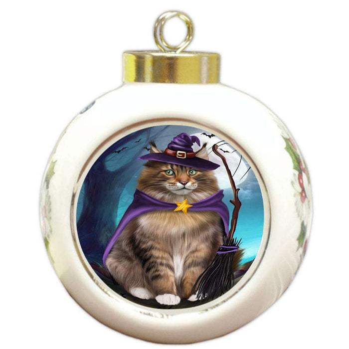 Happy Halloween Trick or Treat Maine Coon Cat Round Ball Christmas Ornament RBPOR54635