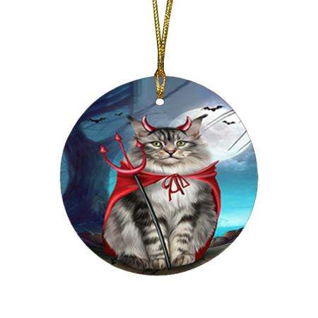 Happy Halloween Trick or Treat Maine Coon Cat Round Flat Christmas Ornament RFPOR54623