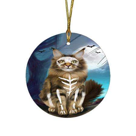 Happy Halloween Trick or Treat Maine Coon Cat Round Flat Christmas Ornament RFPOR54625