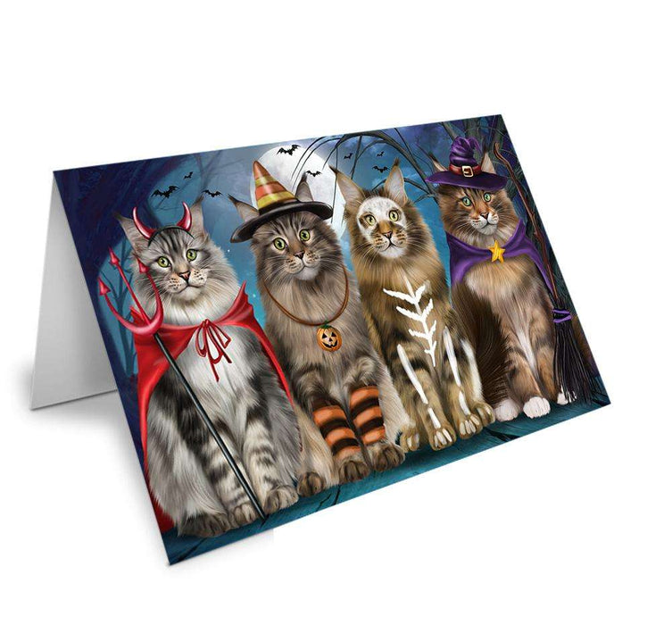 Happy Halloween Trick or Treat Maine Coon Cats Handmade Artwork Assorted Pets Greeting Cards and Note Cards with Envelopes for All Occasions and Holiday Seasons GCD67853