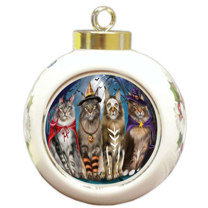 Happy Halloween Trick or Treat Maine Coon Cats Round Ball Christmas Ornament RBPOR54608