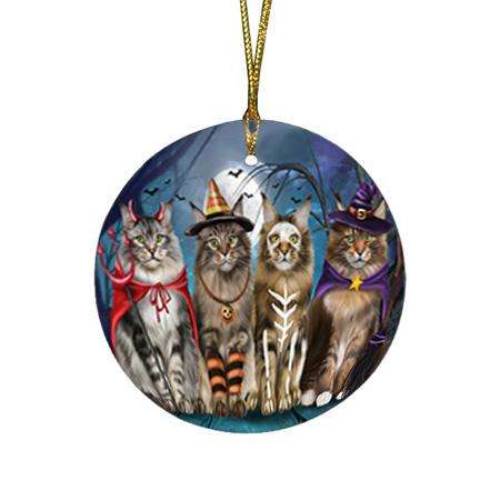 Happy Halloween Trick or Treat Maine Coon Cats Round Flat Christmas Ornament RFPOR54599