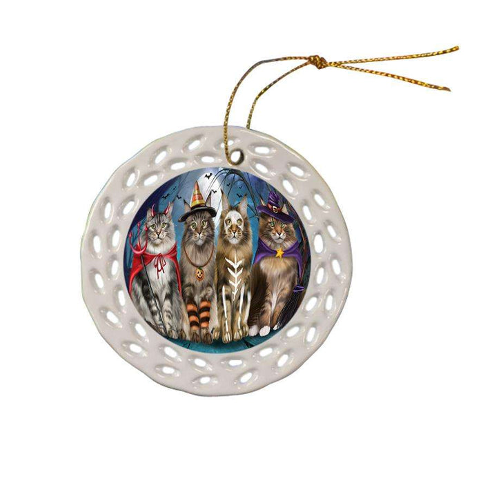 Happy Halloween Trick or Treat Maine Coon Cats Star Porcelain Ornament SPOR54599