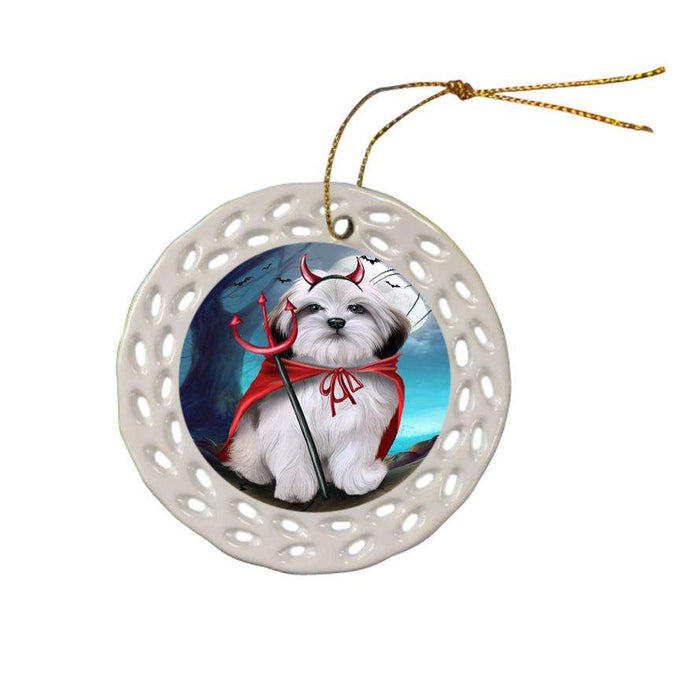 Happy Halloween Trick or Treat Malti Tzu Dog Ceramic Doily Ornament DPOR54636