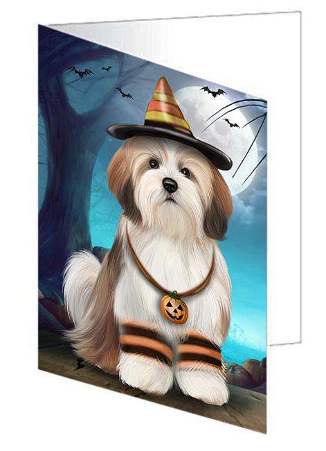 Happy Halloween Trick or Treat Malti Tzu Dog Handmade Artwork Assorted Pets Greeting Cards and Note Cards with Envelopes for All Occasions and Holiday Seasons GCD67940