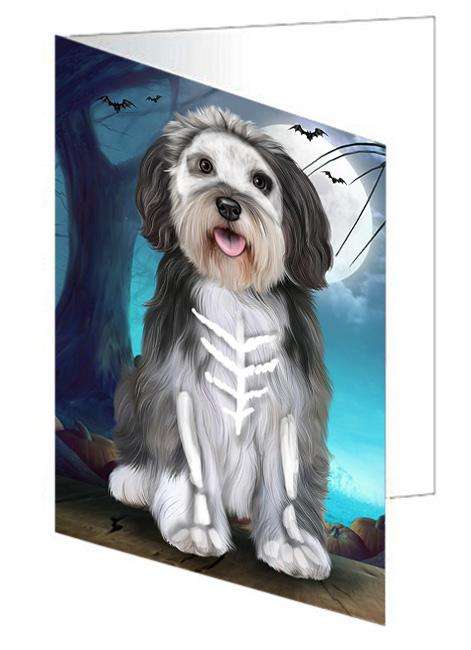 Happy Halloween Trick or Treat Malti Tzu Dog Handmade Artwork Assorted Pets Greeting Cards and Note Cards with Envelopes for All Occasions and Holiday Seasons GCD67943