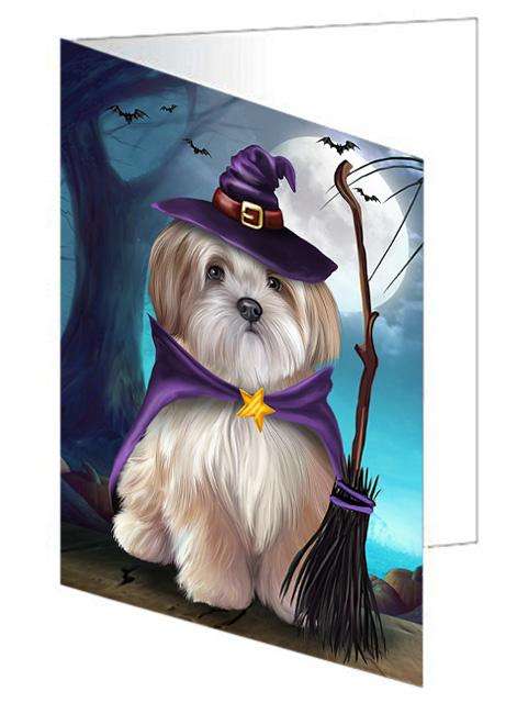 Happy Halloween Trick or Treat Malti Tzu Dog Handmade Artwork Assorted Pets Greeting Cards and Note Cards with Envelopes for All Occasions and Holiday Seasons GCD67946