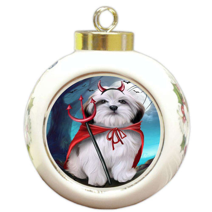Happy Halloween Trick or Treat Malti Tzu Dog Round Ball Christmas Ornament RBPOR54636