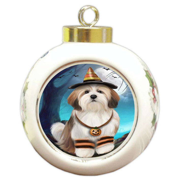 Happy Halloween Trick or Treat Malti Tzu Dog Round Ball Christmas Ornament RBPOR54637