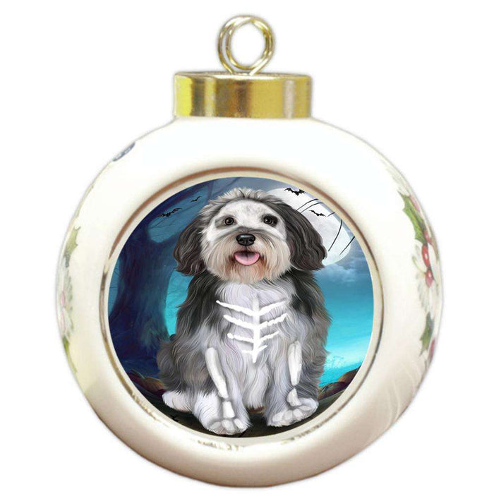 Happy Halloween Trick or Treat Malti Tzu Dog Round Ball Christmas Ornament RBPOR54638