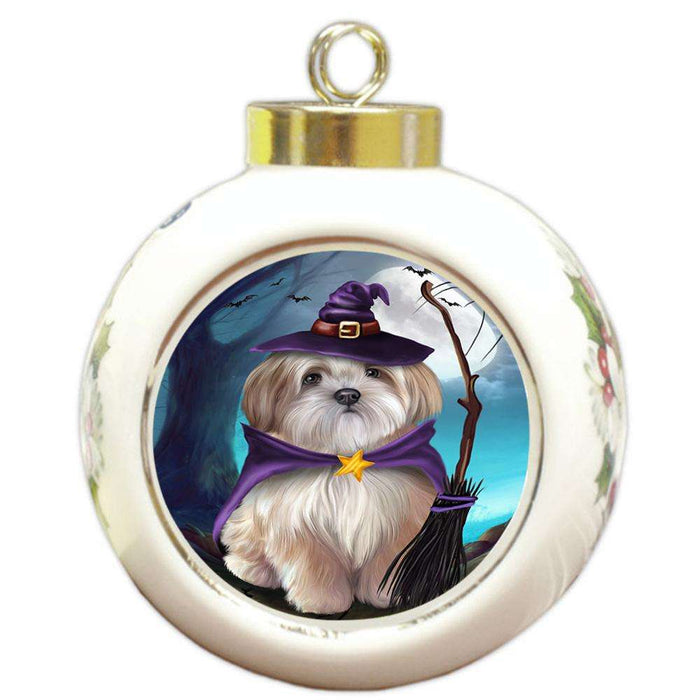 Happy Halloween Trick or Treat Malti Tzu Dog Round Ball Christmas Ornament RBPOR54639