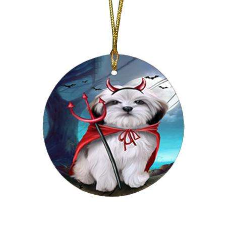 Happy Halloween Trick or Treat Malti Tzu Dog Round Flat Christmas Ornament RFPOR54627