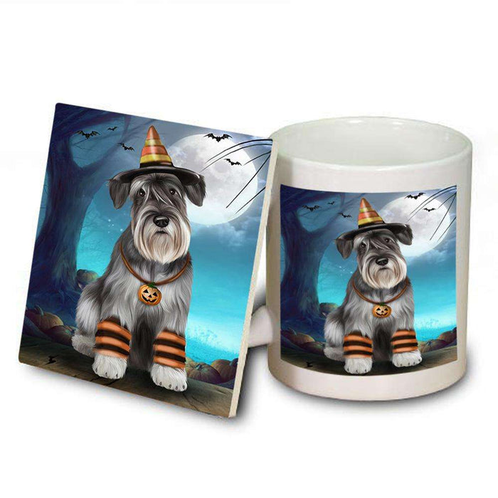 Happy Halloween Trick or Treat Miniature Schnauzer Dog Candy Corn Mug and Coaster Set MUC52502