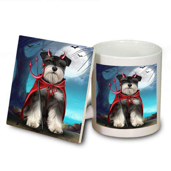 Happy Halloween Trick or Treat Miniature Schnauzer Dog Devil Mug and Coaster Set MUC52521