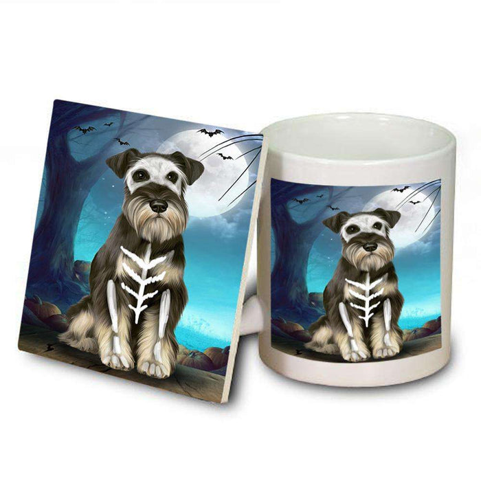 Happy Halloween Trick or Treat Miniature Schnauzer Dog Skeleton Mug and Coaster Set MUC52540