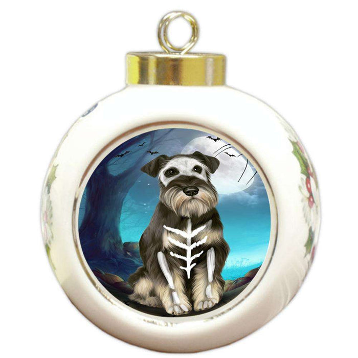 Happy Halloween Trick or Treat Miniature Schnauzer Dog Skeleton Round Ball Christmas Ornament RBPOR52548