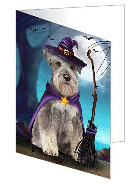 Happy Halloween Trick or Treat Miniature Schnauzer Dog Witch Handmade Artwork Assorted Pets Greeting Cards and Note Cards with Envelopes for All Occasions and Holiday Seasons GCD61730