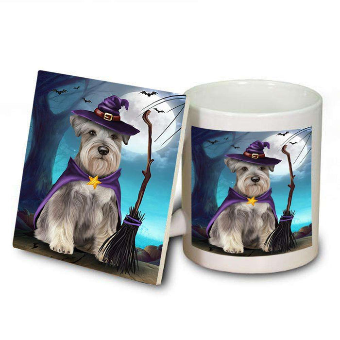 Happy Halloween Trick or Treat Miniature Schnauzer Dog Witch Mug and Coaster Set MUC52559