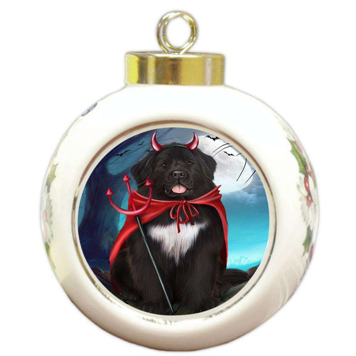 Happy Halloween Trick or Treat Newfoundland Dog Round Ball Christmas Ornament RBPOR54640