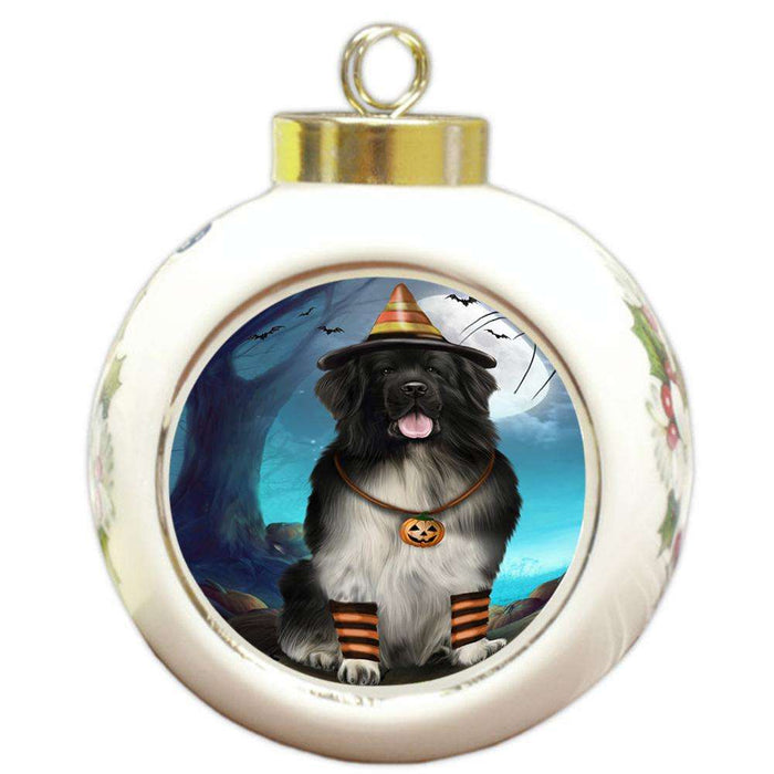 Happy Halloween Trick or Treat Newfoundland Dog Round Ball Christmas Ornament RBPOR54641