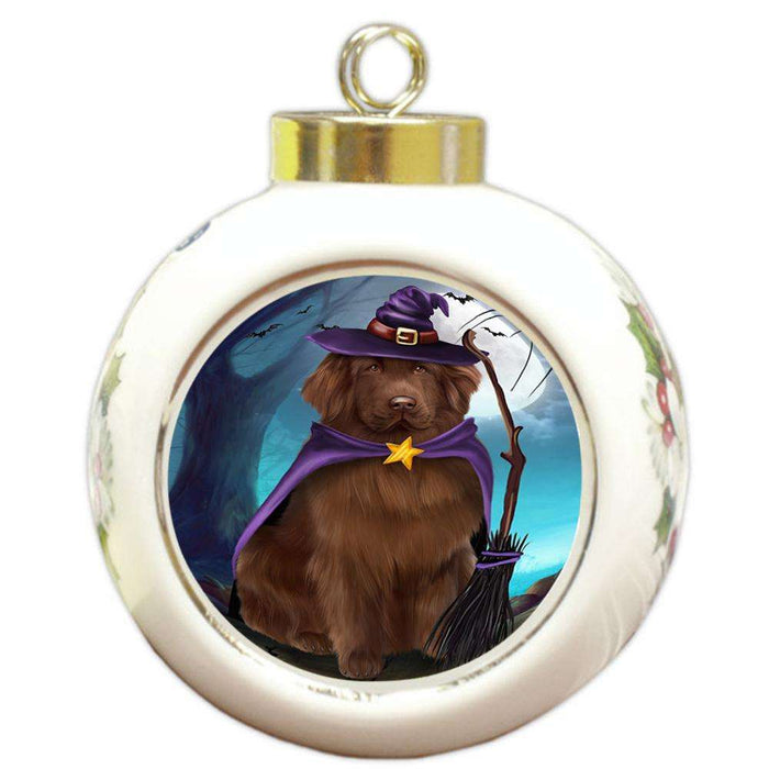 Happy Halloween Trick or Treat Newfoundland Dog Round Ball Christmas Ornament RBPOR54643