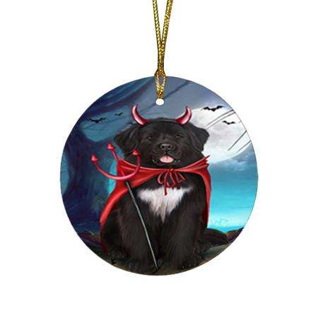 Happy Halloween Trick or Treat Newfoundland Dog Round Flat Christmas Ornament RFPOR54631
