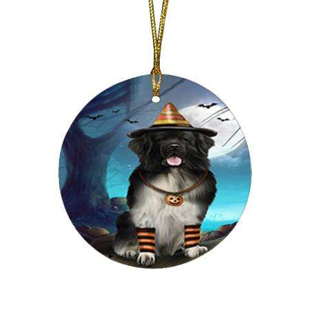 Happy Halloween Trick or Treat Newfoundland Dog Round Flat Christmas Ornament RFPOR54632