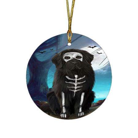Happy Halloween Trick or Treat Newfoundland Dog Round Flat Christmas Ornament RFPOR54633