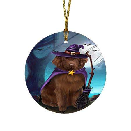 Happy Halloween Trick or Treat Newfoundland Dog Round Flat Christmas Ornament RFPOR54634