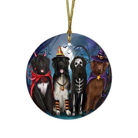 Happy Halloween Trick or Treat Newfoundlands Dog Round Flat Christmas Ornament RFPOR54601