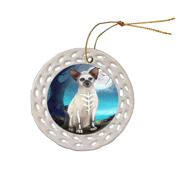Happy Halloween Trick or Treat Oriental Blue Point Siamese Cat Ceramic Doily Ornament DPOR54646