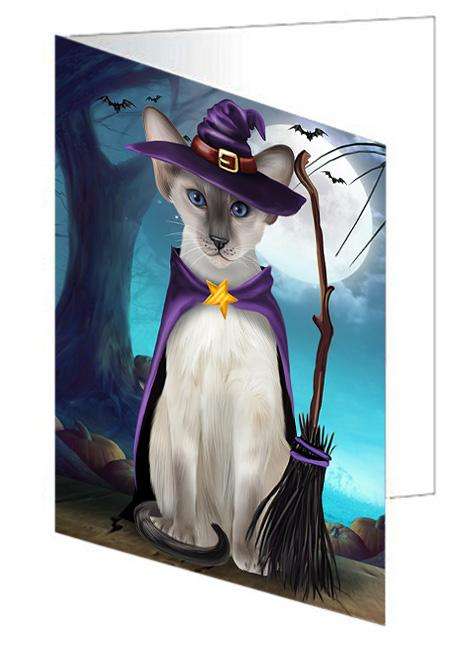 Happy Halloween Trick or Treat Oriental Blue Point Siamese Cat Handmade Artwork Assorted Pets Greeting Cards and Note Cards with Envelopes for All Occasions and Holiday Seasons GCD67970