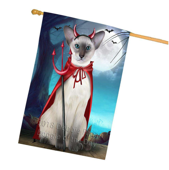 Happy Halloween Trick or Treat Oriental Blue Point Siamese Cat House Flag FLG54842