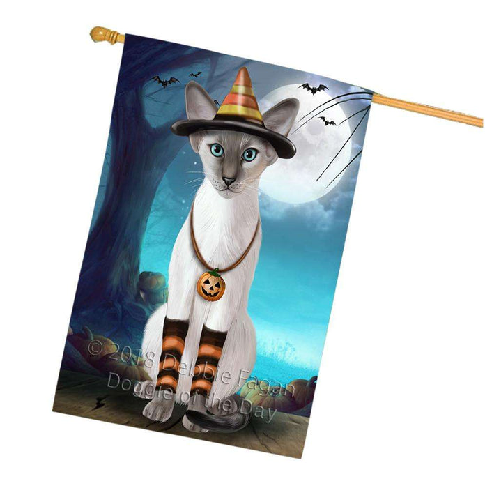 Happy Halloween Trick or Treat Oriental Blue Point Siamese Cat House Flag FLG54843