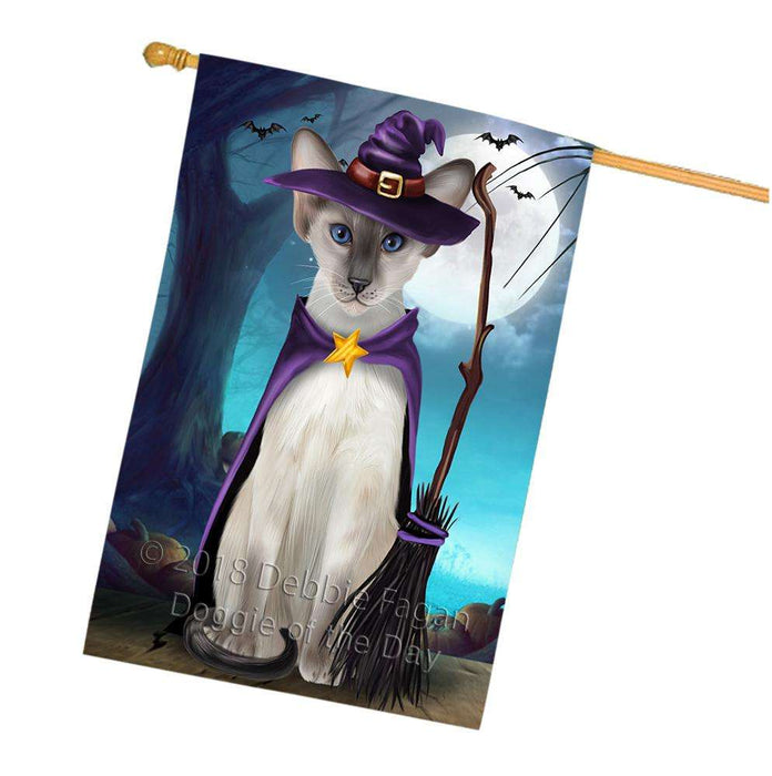 Happy Halloween Trick or Treat Oriental Blue Point Siamese Cat House Flag FLG54845