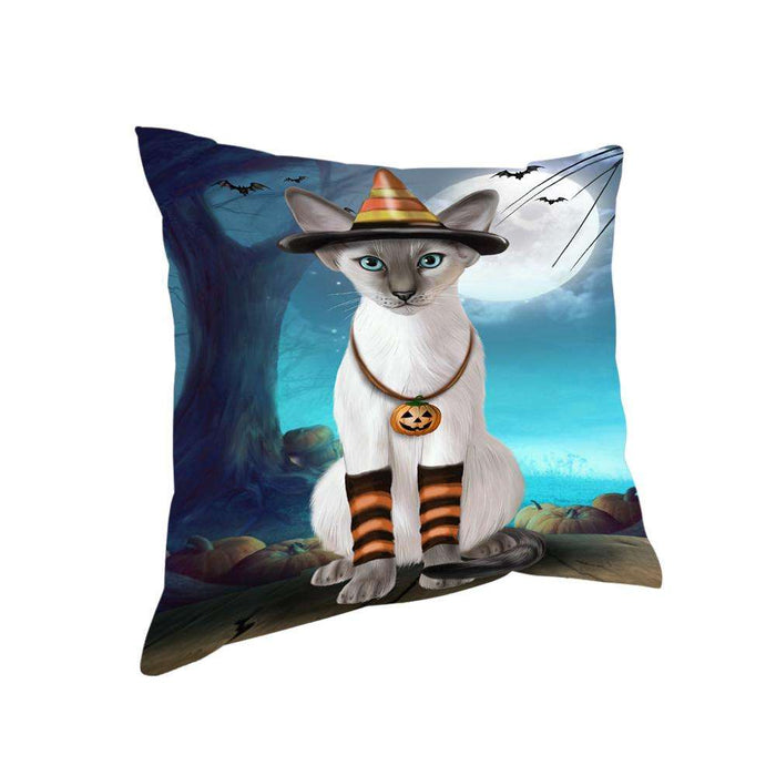 Happy Halloween Trick or Treat Oriental Blue Point Siamese Cat Pillow PIL75204
