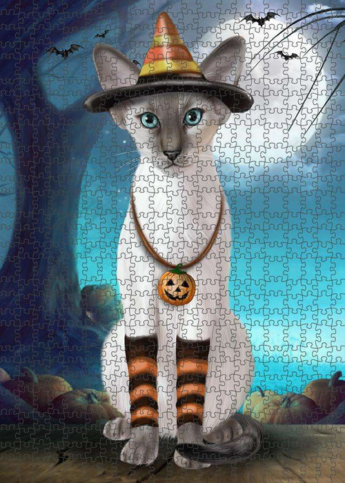 Happy Halloween Trick or Treat Oriental Blue Point Siamese Cat Puzzle with Photo Tin PUZL85736