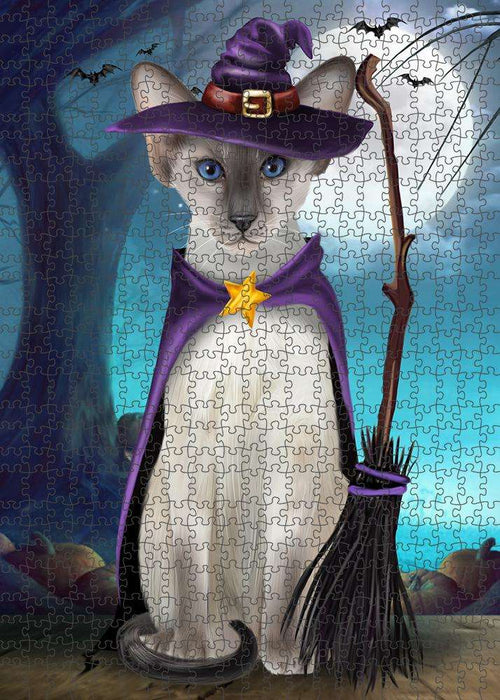 Happy Halloween Trick or Treat Oriental Blue Point Siamese Cat Puzzle with Photo Tin PUZL85744