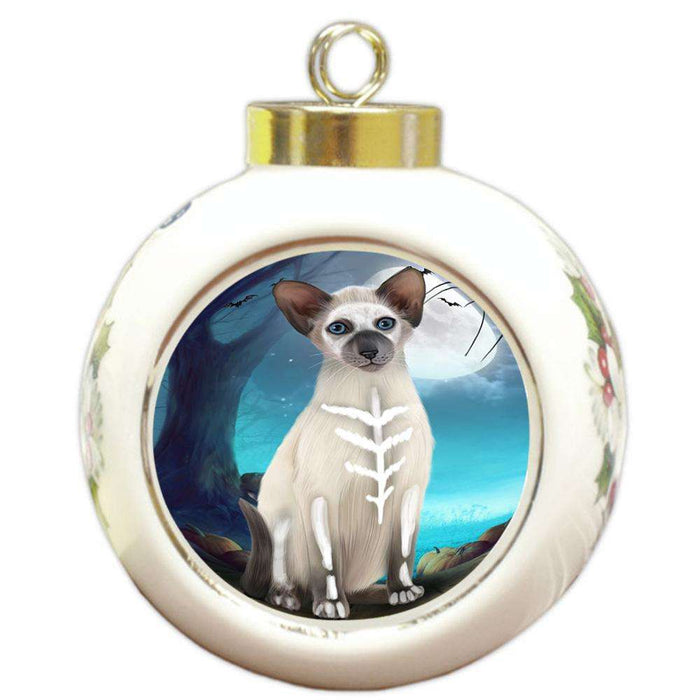 Happy Halloween Trick or Treat Oriental Blue Point Siamese Cat Round Ball Christmas Ornament RBPOR54646