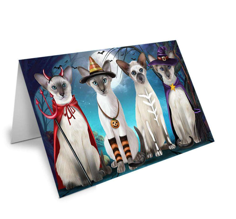 Happy Halloween Trick or Treat Oriental Blue Point Siamese Cats Handmade Artwork Assorted Pets Greeting Cards and Note Cards with Envelopes for All Occasions and Holiday Seasons GCD67862