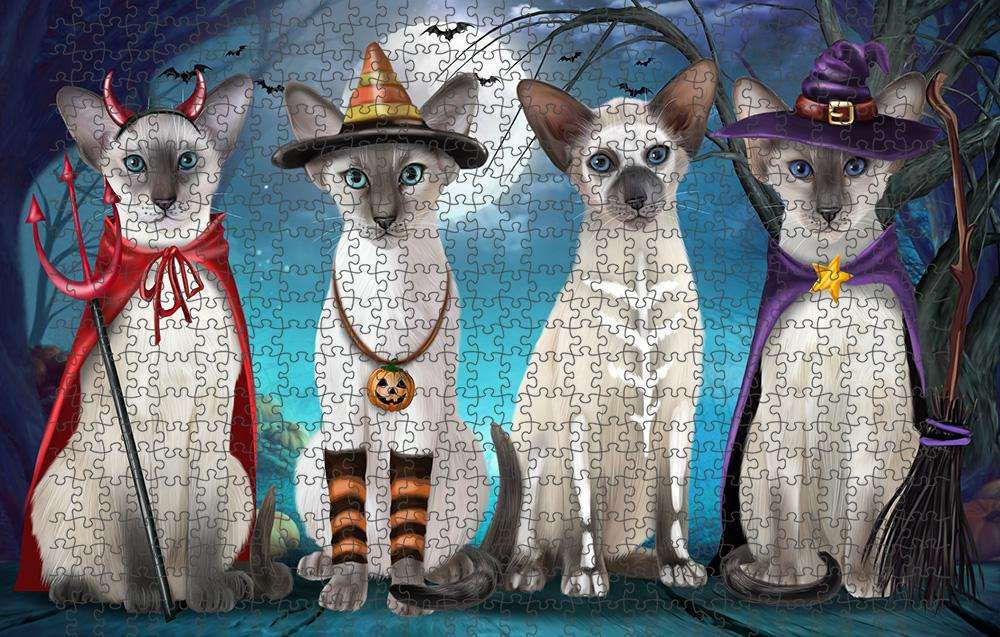 Happy Halloween Trick or Treat Oriental Blue Point Siamese Cats Puzzle with Photo Tin PUZL85600