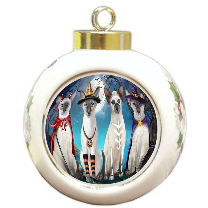 Happy Halloween Trick or Treat Oriental Blue Point Siamese Cats Round Ball Christmas Ornament RBPOR54611