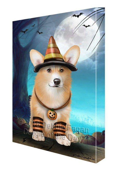 Happy Halloween Trick or Treat Pembroke Welsh Corgi Dog Candy Corn Canvas Wall Art
