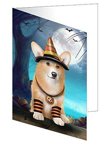 Happy Halloween Trick or Treat Pembroke Welsh Corgi Dog Candy Corn Handmade Artwork Assorted Pets Greeting Cards and Note Cards with Envelopes for All Occasions and Holiday Seasons