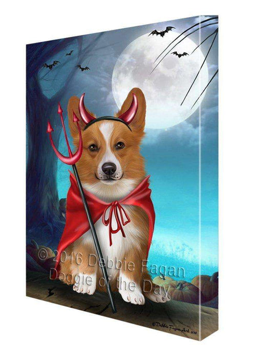 Happy Halloween Trick or Treat Pembroke Welsh Corgi Dog Devil Canvas Wall Art