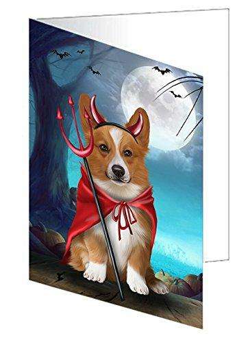 Happy Halloween Trick or Treat Pembroke Welsh Corgi Dog Devil Handmade Artwork Assorted Pets Greeting Cards and Note Cards with Envelopes for All Occasions and Holiday Seasons