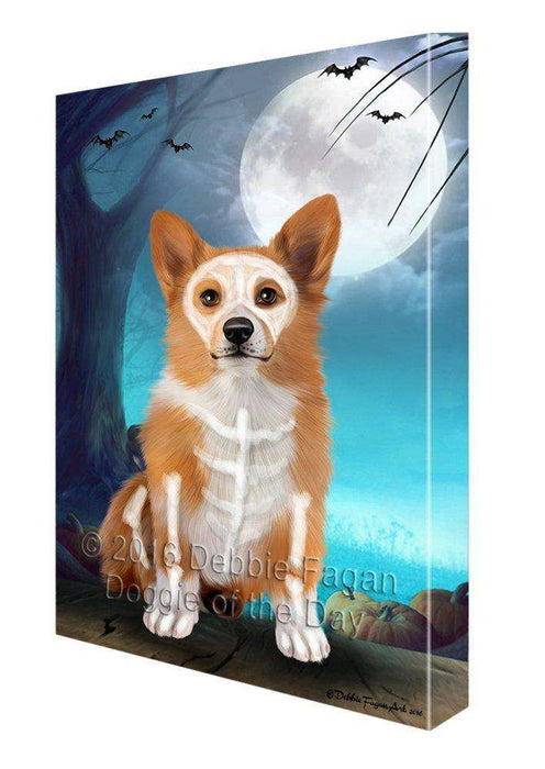 Happy Halloween Trick or Treat Pembroke Welsh Corgi Dog Skeleton Canvas Wall Art
