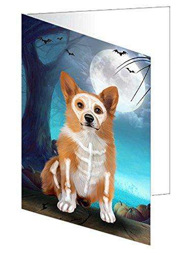 Happy Halloween Trick or Treat Pembroke Welsh Corgi Dog Skeleton Handmade Artwork Assorted Pets Greeting Cards and Note Cards with Envelopes for All Occasions and Holiday Seasons