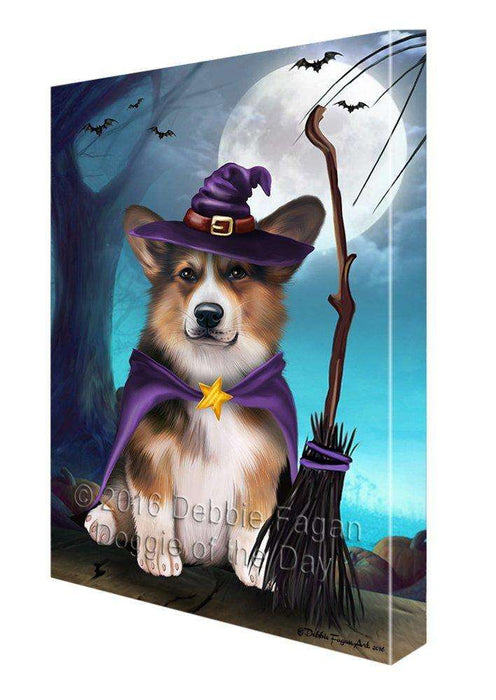 Happy Halloween Trick or Treat Pembroke Welsh Corgi Dog Witch Canvas Wall Art